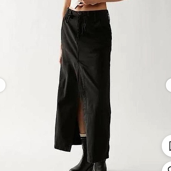 Free People Black Chino Cargo Maxi Skirt NEW NWT